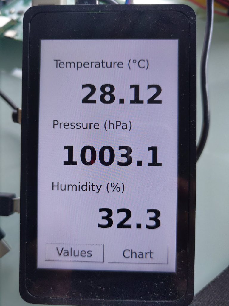 Qt5 application showing the I2C sensor data